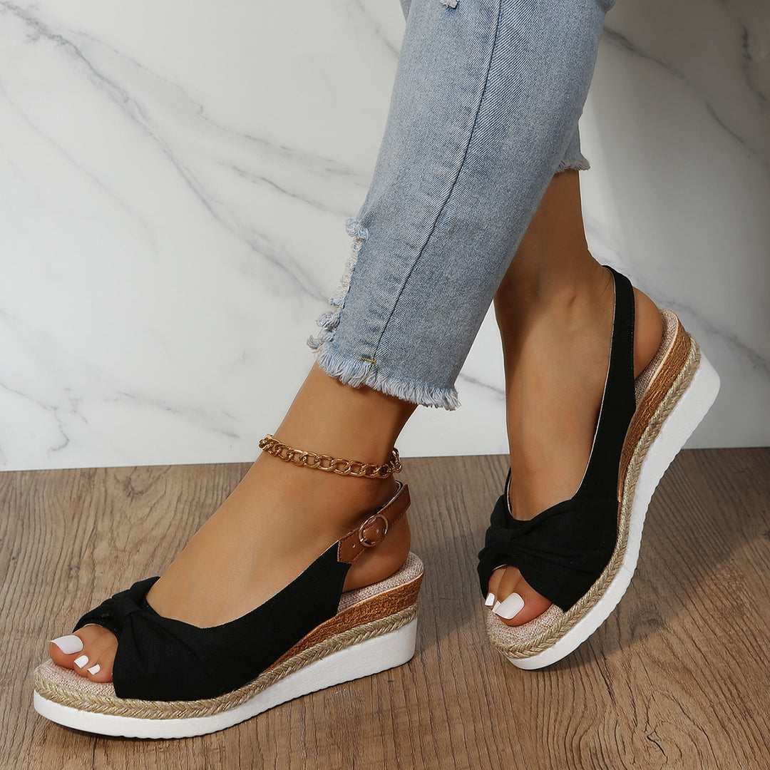 Damen Wedge-Pantoletten mit dekorativem Knoten-Design und komfortablem Fußbett EB