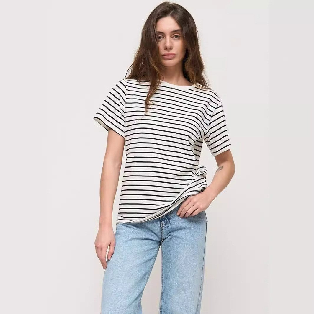 Damen lässiges gestreiftes T-Shirt aus Biobaumwolle EB