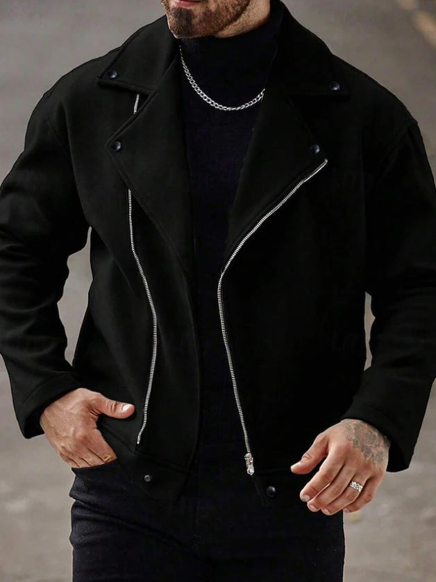 Herren Oversized Bikerjacke aus Wollmix mit asymmetrischem Reißverschluss und Druckknopf-Details EB