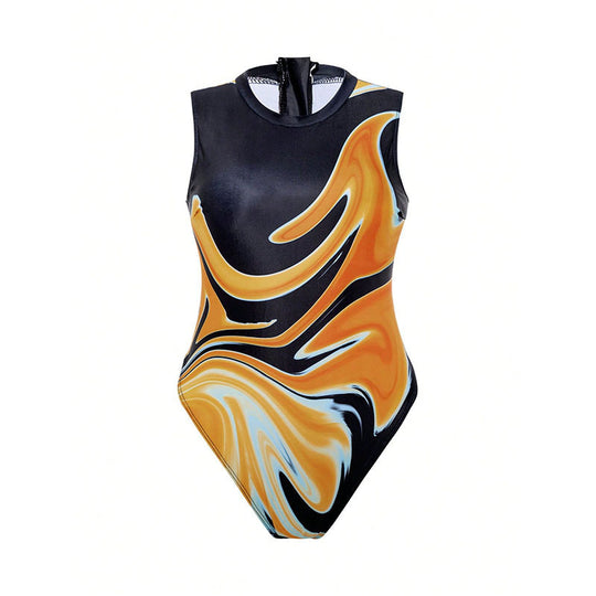 Damen Einteiler Badeanzug mit hohem Beinausschnitt und sportlichem Design EB