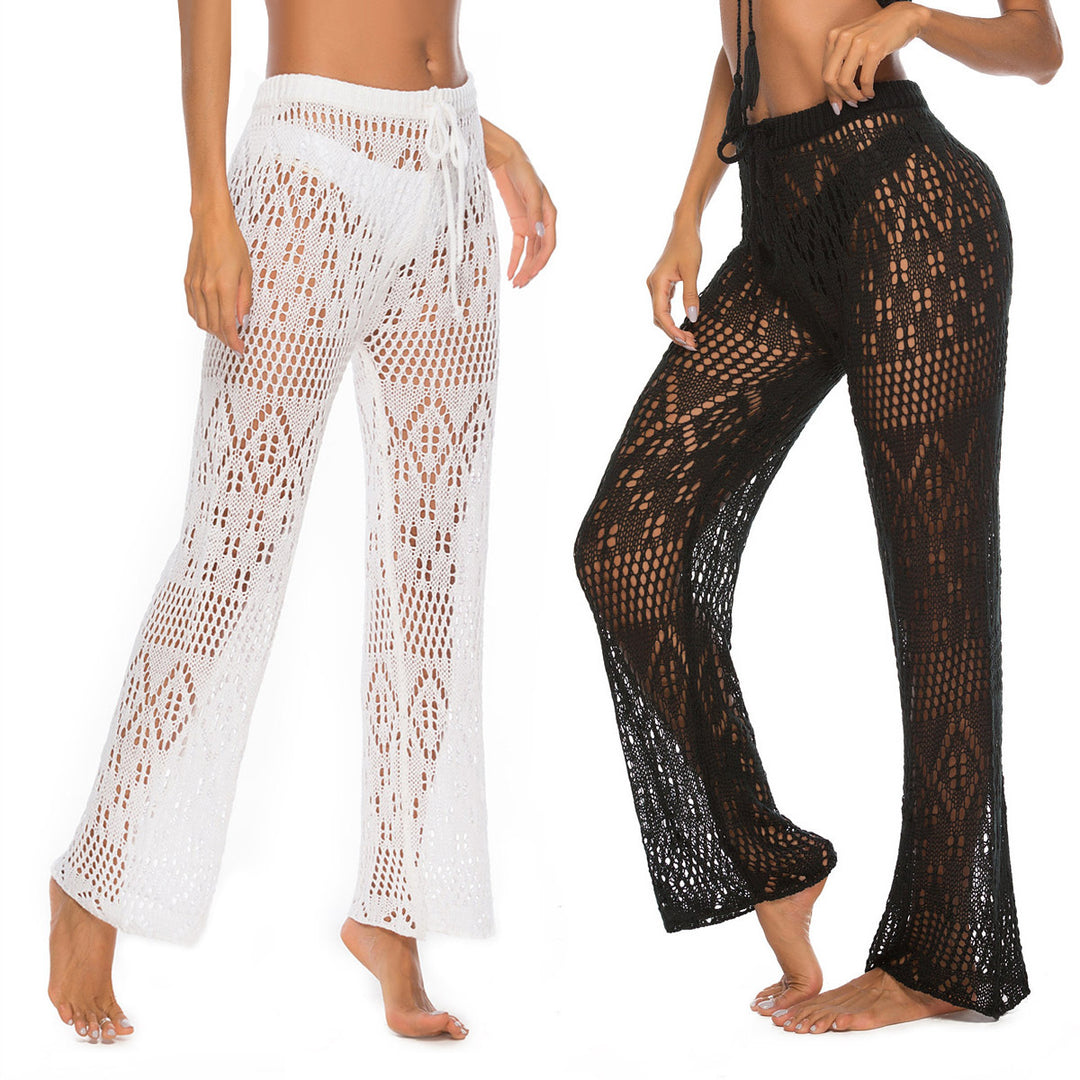 Damen Häkel-Strandhose mit weitem Schnitt und modernem Lochdesign EB