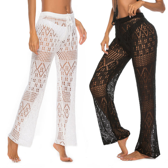 Damen Häkel-Strandhose mit weitem Schnitt und modernem Lochdesign EB