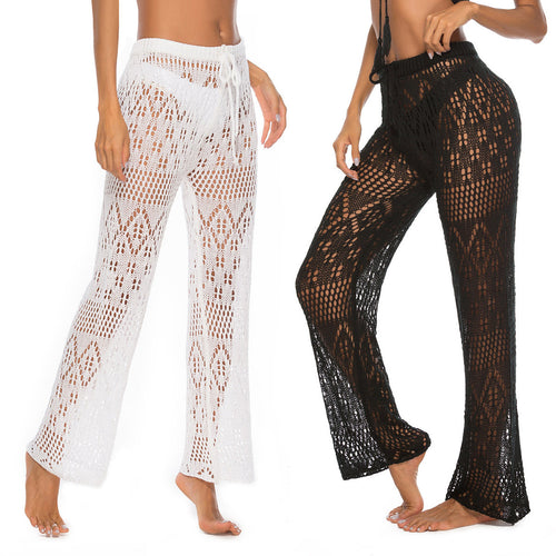 Damen Häkel-Strandhose mit weitem Schnitt und modernem Lochdesign EB
