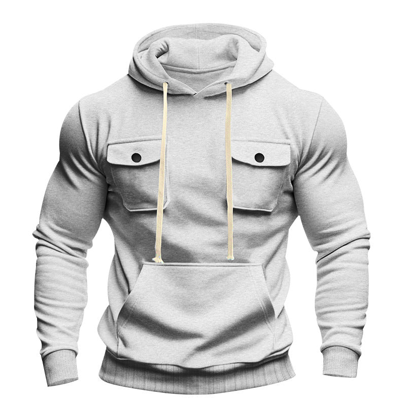Herren nan urbaner Kapuzenpullover mit Brustklappen, Kängurutasche und athletischem Schnitt EB
