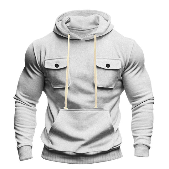 Herren nan urbaner Kapuzenpullover mit Brustklappen, Kängurutasche und athletischem Schnitt EB