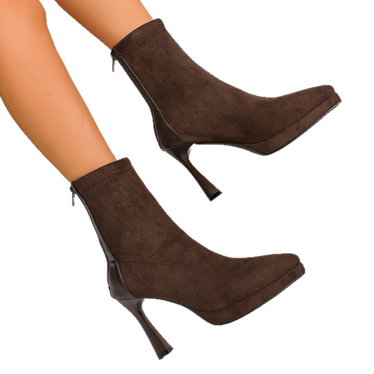 Damen Elegante High-Heels Stiefeletten mit chicem Reißverschluss und schmalem Blockabsatz EB