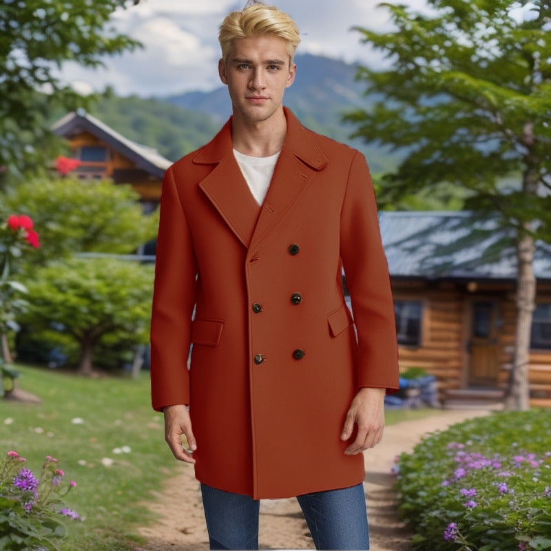 Herren eleganter Doppelreiher-Mantel aus weichem Material EB