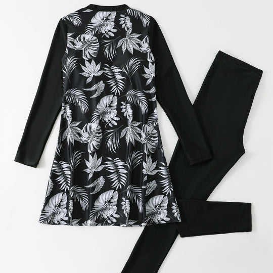 Damen Langarm Schwimmdress und Leggings Set EB