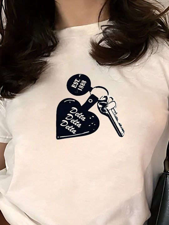 Damen T-Shirt mit kreativem Schlüsselherz-Motiv und modernem Print EB