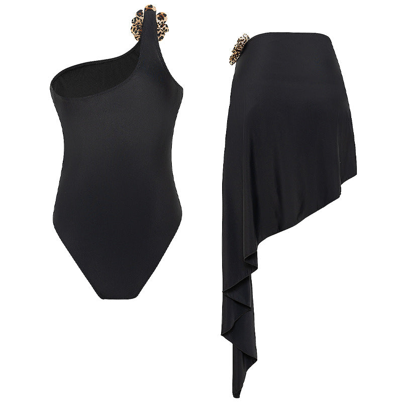 Damen Einteiler Badeanzug mit asymmetrischem Wickelrock EB
