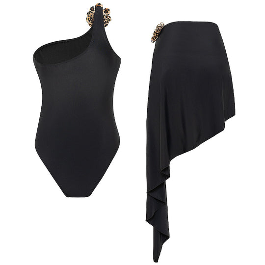 Damen Einteiler Badeanzug mit asymmetrischem Wickelrock EB