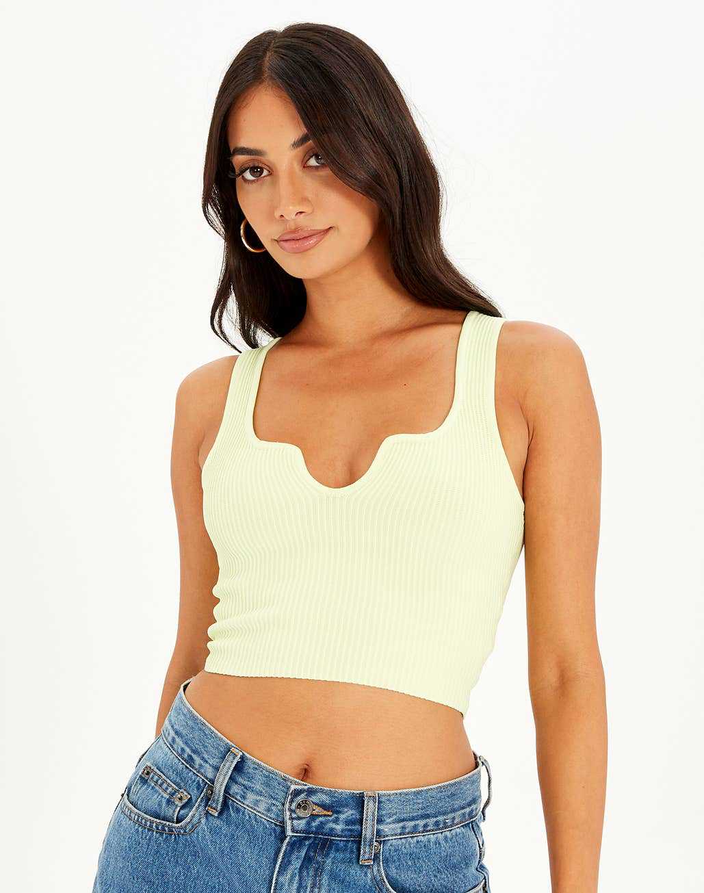 Damen Crop-Top mit Wellen-Ausschnitt und feiner Rippstruktur EB