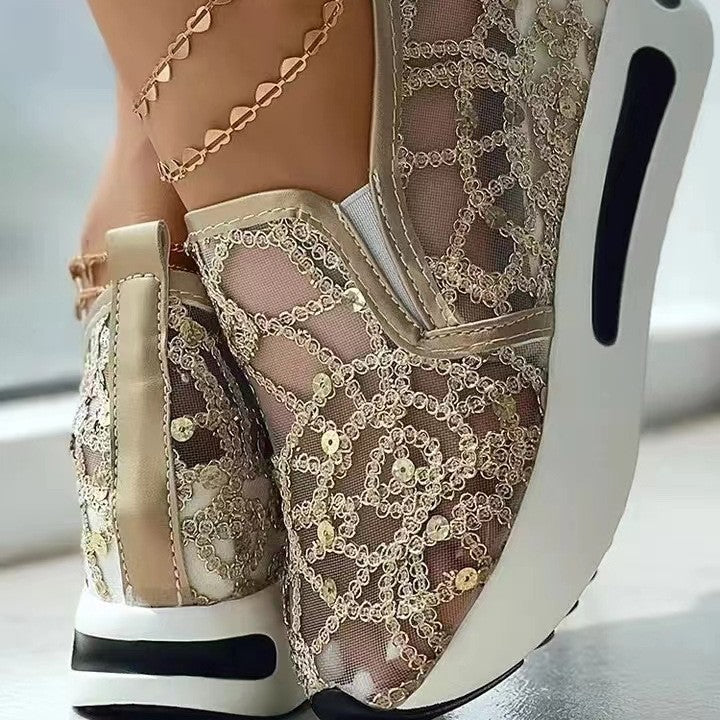 Damen Sneakers mit modischem Netzdesign und glitzernden Akzenten EB