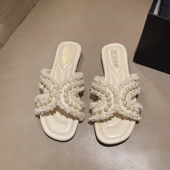 Damen elegante Sandaletten mit perlenverziertem Riemendesign EB