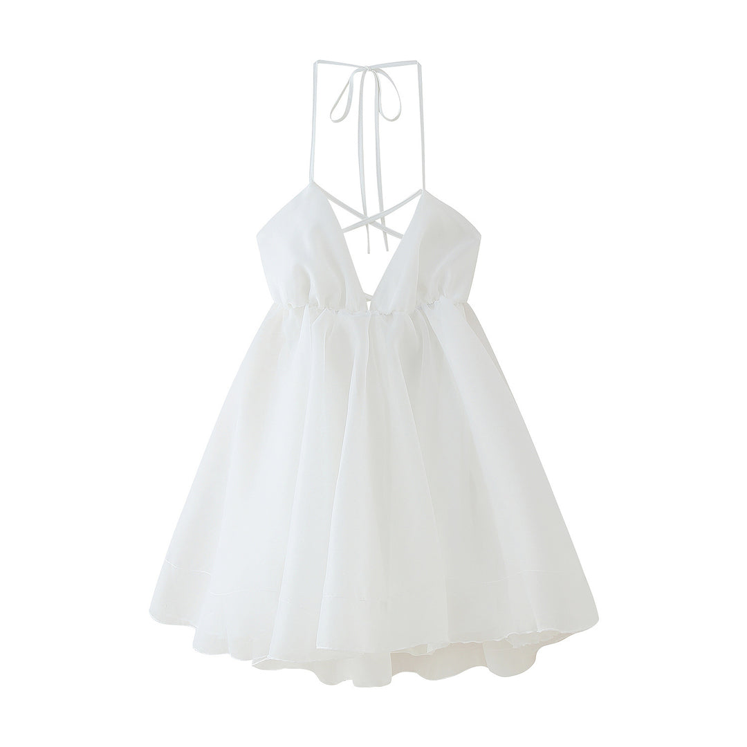 Damen Sommerliches Chiffonkleid mit verstellbaren Trägern und voluminösem Rock EB