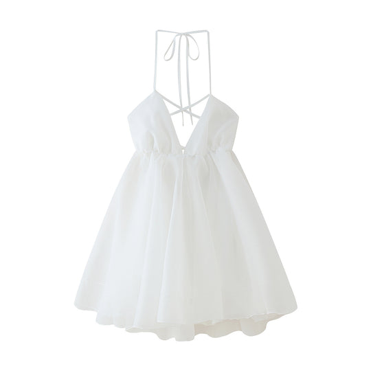 Damen Sommerliches Chiffonkleid mit verstellbaren Trägern und voluminösem Rock EB