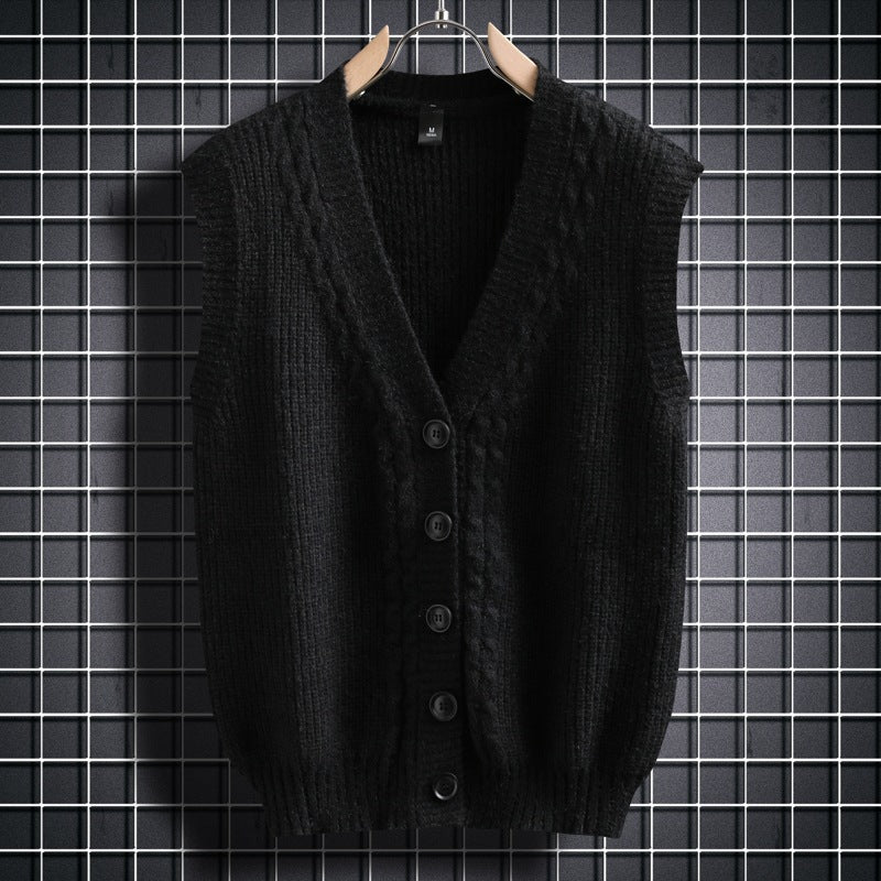 Damen ärmellose Strickjacke mit strukturiertem Zopfmuster EB