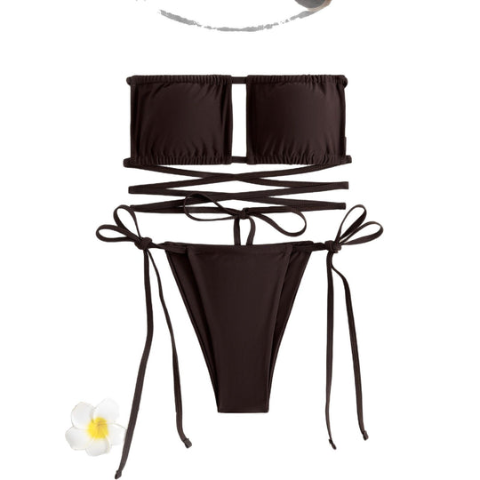 Damen Bandeau-Bikini-Set mit modischem Wickel-Design EB