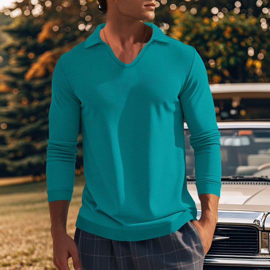 Herren Langarm-Shirt mit modernem V-Ausschnitt und strukturiertem Design EB