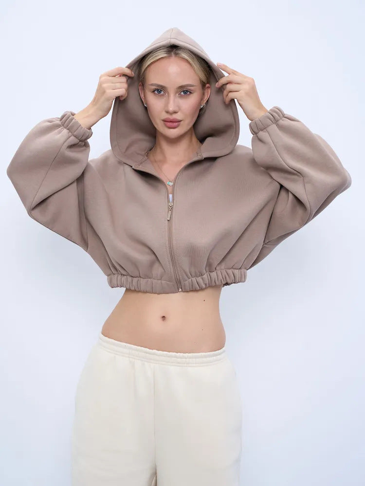 Damen cropped Kapuzenpullover mit oversized Ärmel EB
