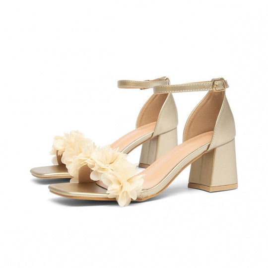 Damen Hochhackige Sandalen mit floralen Applikationen EB