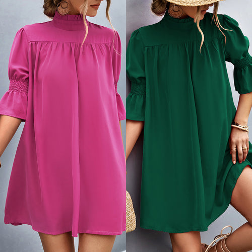 Damen Feierliches Kurzarmkleid mit Stehkragen und luftigen Ärmeln EB