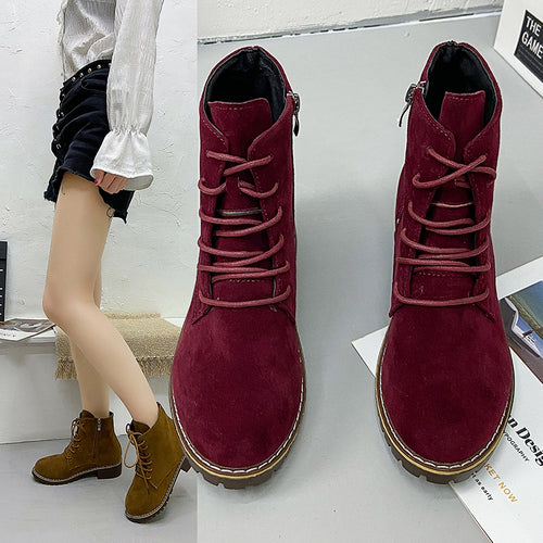 Damen modische Ankle-Stiefel aus Wildleder mit zusätzlichem Reißverschluss und leichter Profilsohle EB