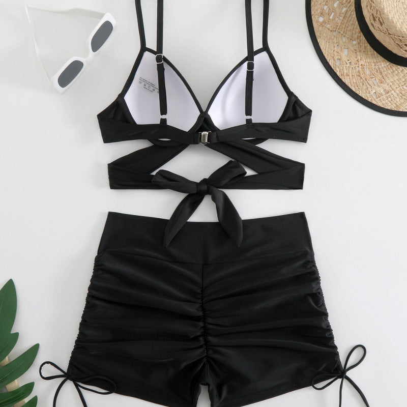 Damen Zweiteiliges Badeanzug-Set mit sportlichem Top und High-Waist-Shorts EB