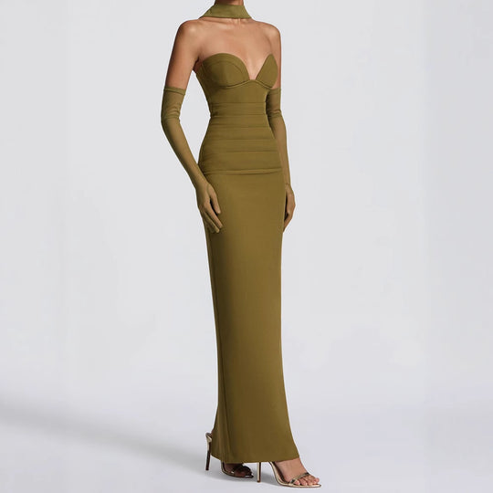 Damen Elegantes Schulterfreies Maxikleid mit figurformenden Einsätzen EB