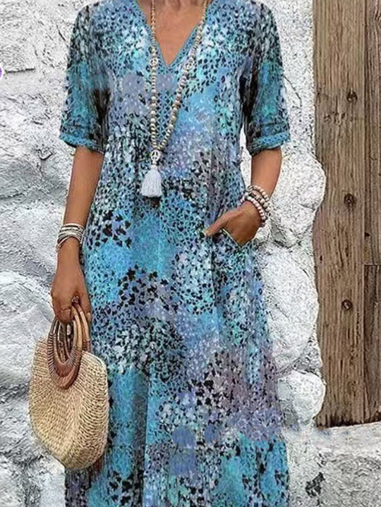 Damen Maxikleid mit V-Ausschnitt und praktischen Seitentaschen EB