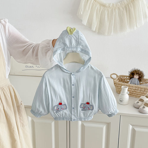 Unisex nan leichte Baby Kapuzenwindjacke mit Elefantenapplikation EB