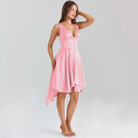 Damen Verspieltes Abendkleid mit asymmetrischem Saum und zarten Knopfdetails EB
