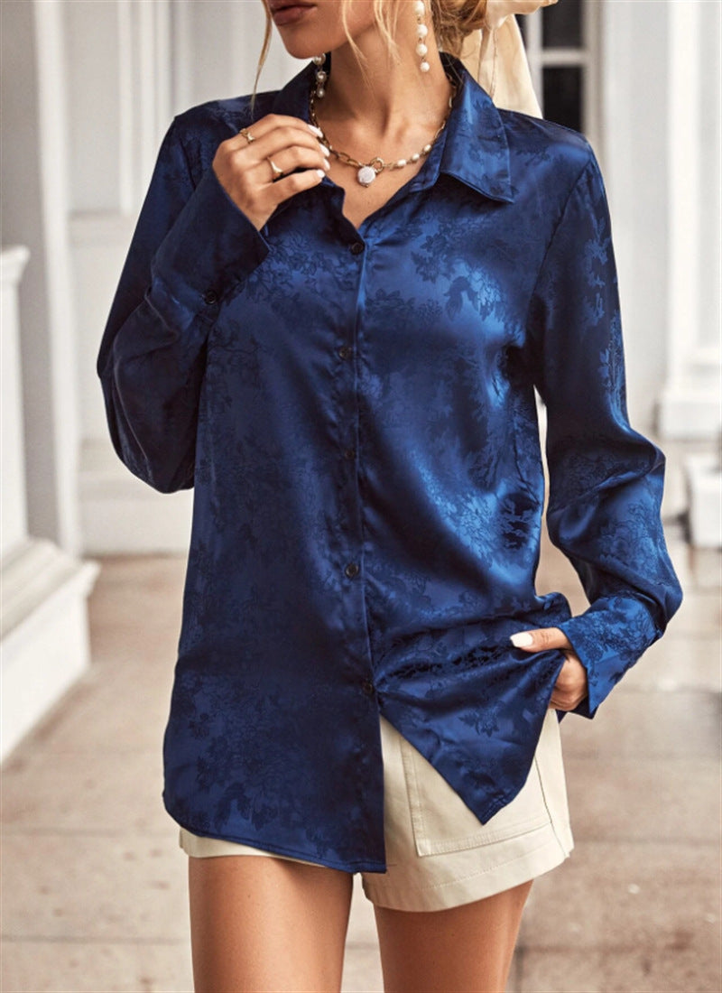 Damen Elegante satiniert Bluse mit floralen Muster EB