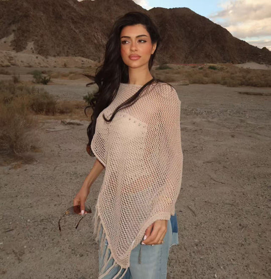 Damen Netzponcho mit funkelnden Akzenten EB