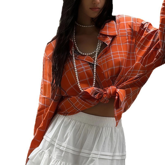 Damen Oversize-Musterhemd mit dekorativer Knopfleiste und lässigem Schnitt EB