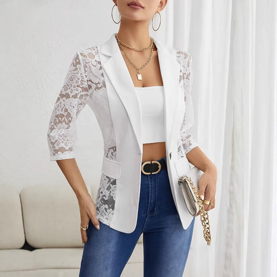 Damen Eleganter Spitzenblazer mit transparenten Ärmeln EB