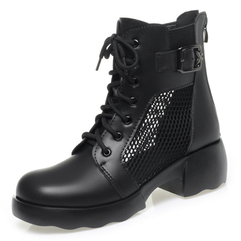 Damen Modische Schnürstiefeletten mit atmungsaktivem Netzdesign und komfortablem Blockabsatz EB