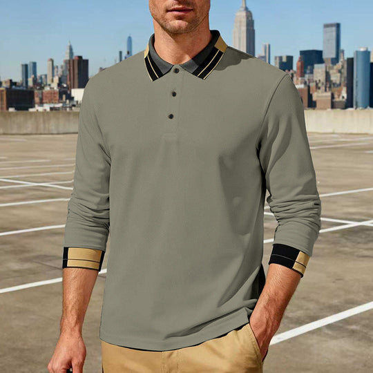 Herren nan langärmeliges Poloshirt mit Kontrastkragen und gerippten Manschetten EB