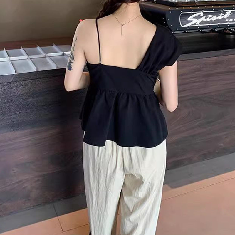 Damen Off-Shoulder Bluse mit modischen Drapierungen und verknotetem Detail EB