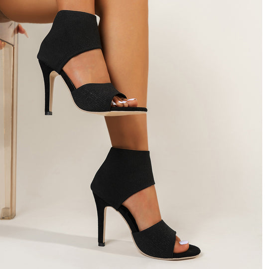 Damen High-Heel Sandalen mit elastischem Knöchelbereich und geschwungenem Design EB