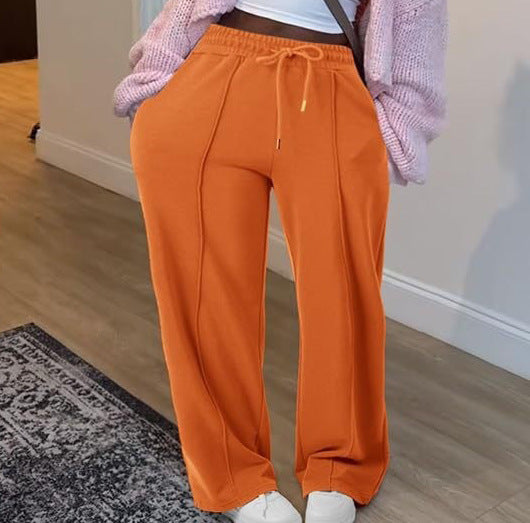 Damen nan High-Waist Relax-Freizeithose mit doppeltem Rippbund, sichtbarer Bügelfalte und weitem Bein EB
