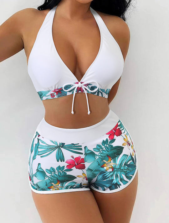 Damen Triangel-Bikini mit floralem Shorts-Design EB