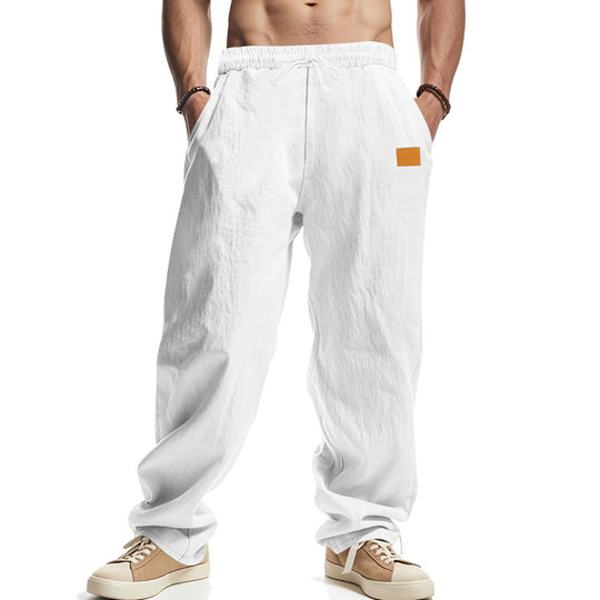 Herren lässige Leinenhose mit elastischem Bund und großzügigen Seitentaschen EB