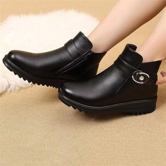 Damen Elegante und warme Stiefeletten mit modischer Schnallenverzierung EB