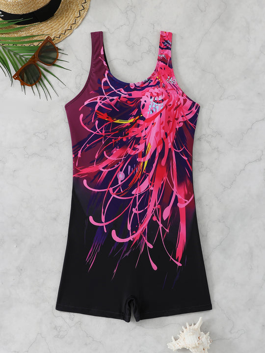 Damen Sportlicher Schwimmanzug mit dynamischem Kunstmotiv EB