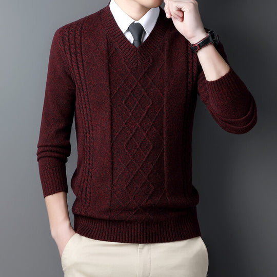 Herren V-Ausschnitt Pullover im modernen Zopfmuster EB