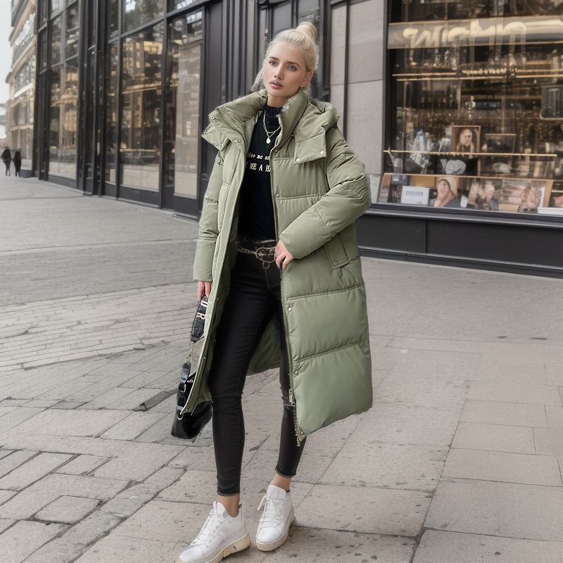 Damen langärmliger Puffer-Mantel mit isolierender Fütterung und verstellbarer Kapuze EB