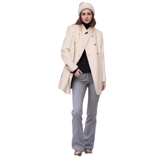 Damen Eleganter Kurz-Mantel mit doppelter Knopfreihe und seidigen Details EB