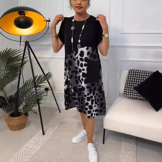 Damen Modisches A-Linie Kleid mit praktischen Taschen und kreativem Muster EB