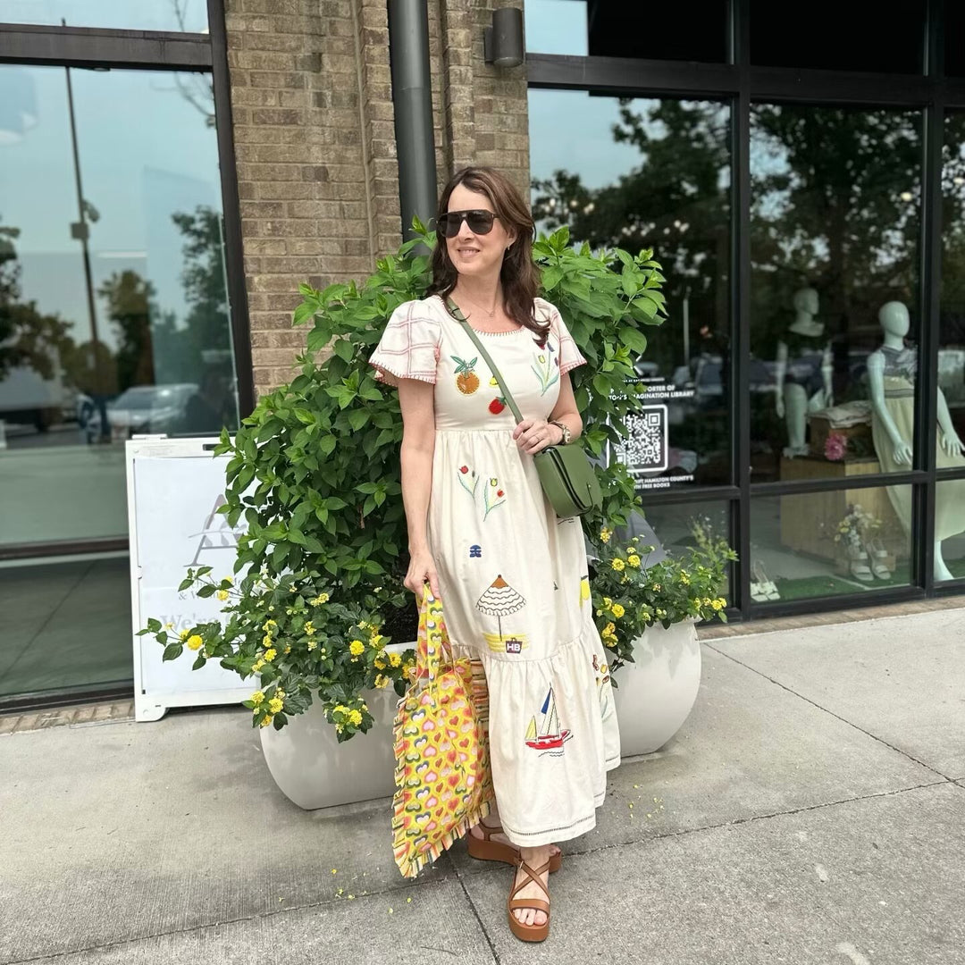 Damen Sommerkleid mit buntem Stickdesign und lockerem Schnitt EB